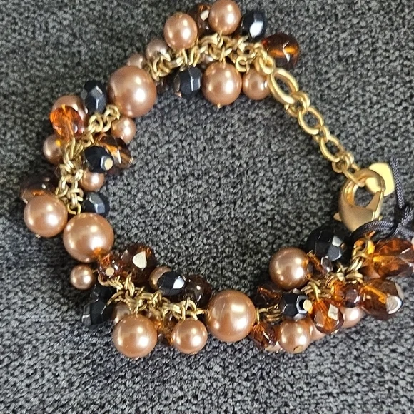 Talbots Gold and Brown Beaded Necklace and Bracelet Set - Vintage NWT - Picture 6 of 12